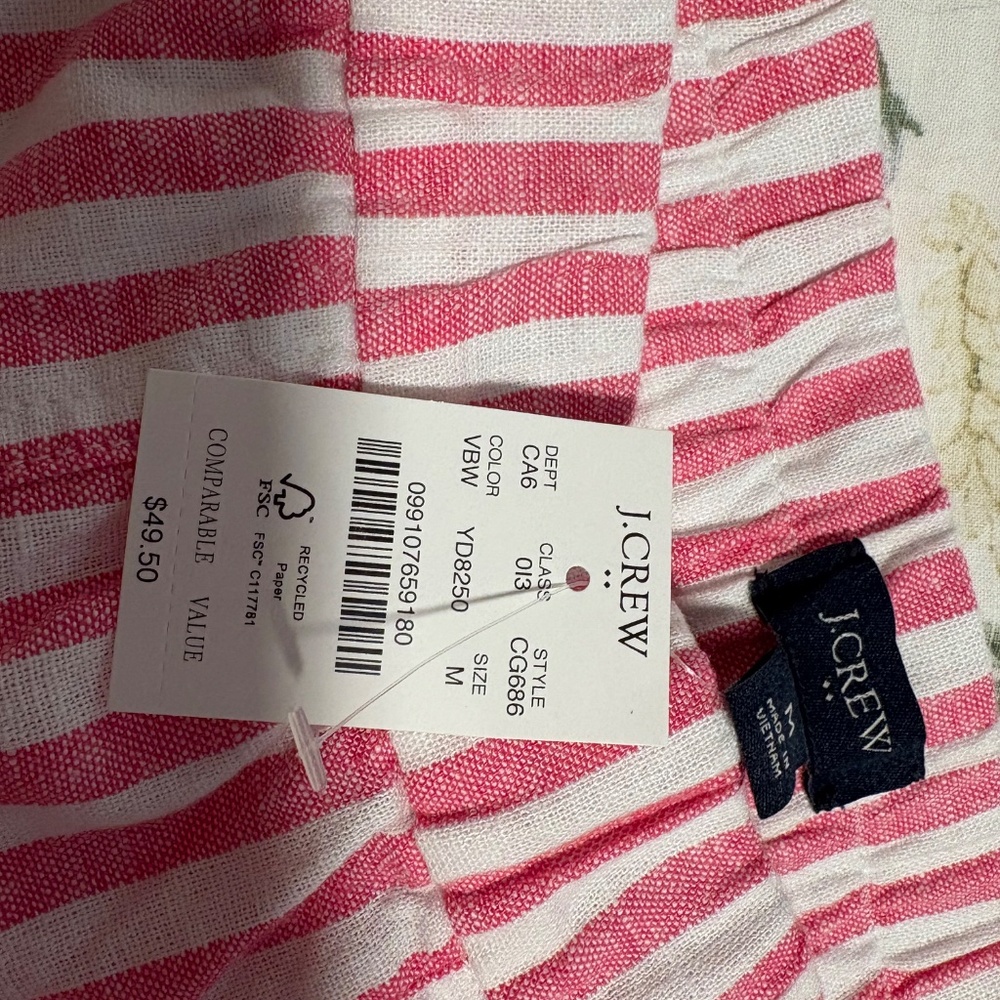 NWT J. Crew Women’s Shorts in Medium Elastic Waist Pink Stripe - Picture 6 of 6